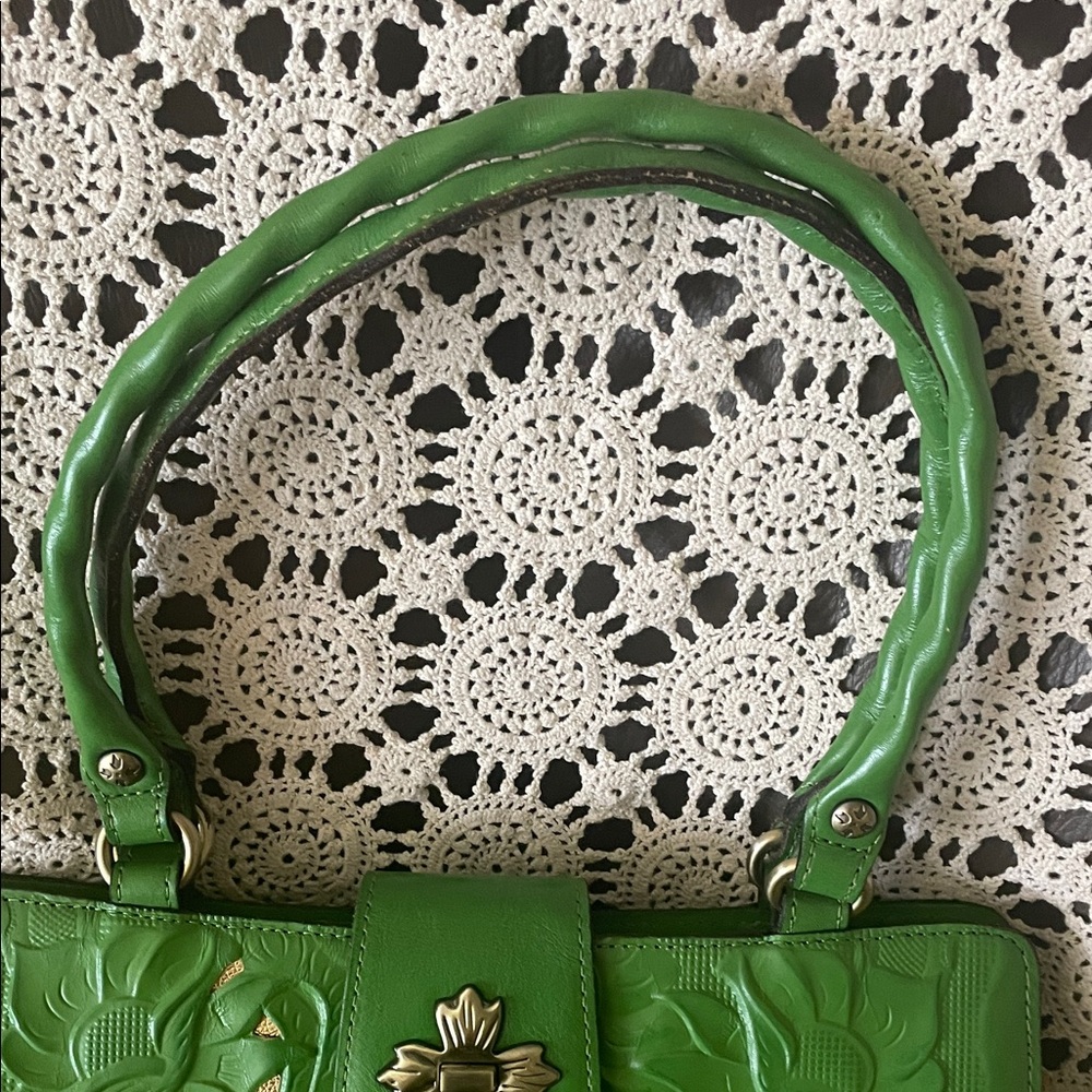Patricia Nash Green Tooled Leather Floral Tote with Gold Accents - Picture 3 of 11